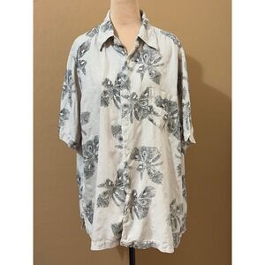 Claiborne Mens Silk Short Sleeve Button Up Shirt Floral Print XL